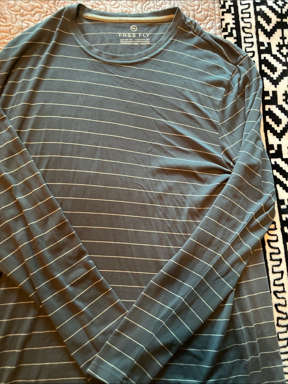 Free Fly Apparel Slate Blue Long Sleeve Stripe Crew